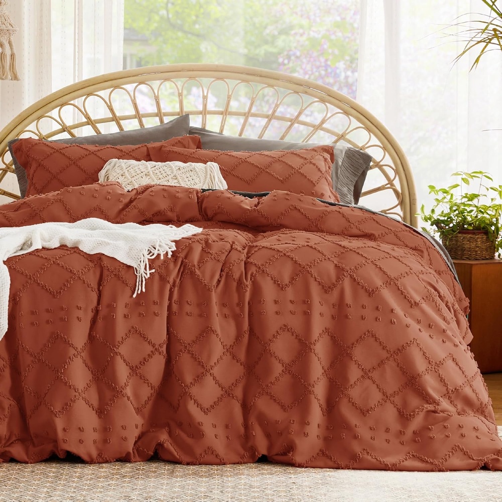 image:imageBedsure Light Pink Boho Duvet Cover Queen Soft Vintage Embroidery10 Terracotta
