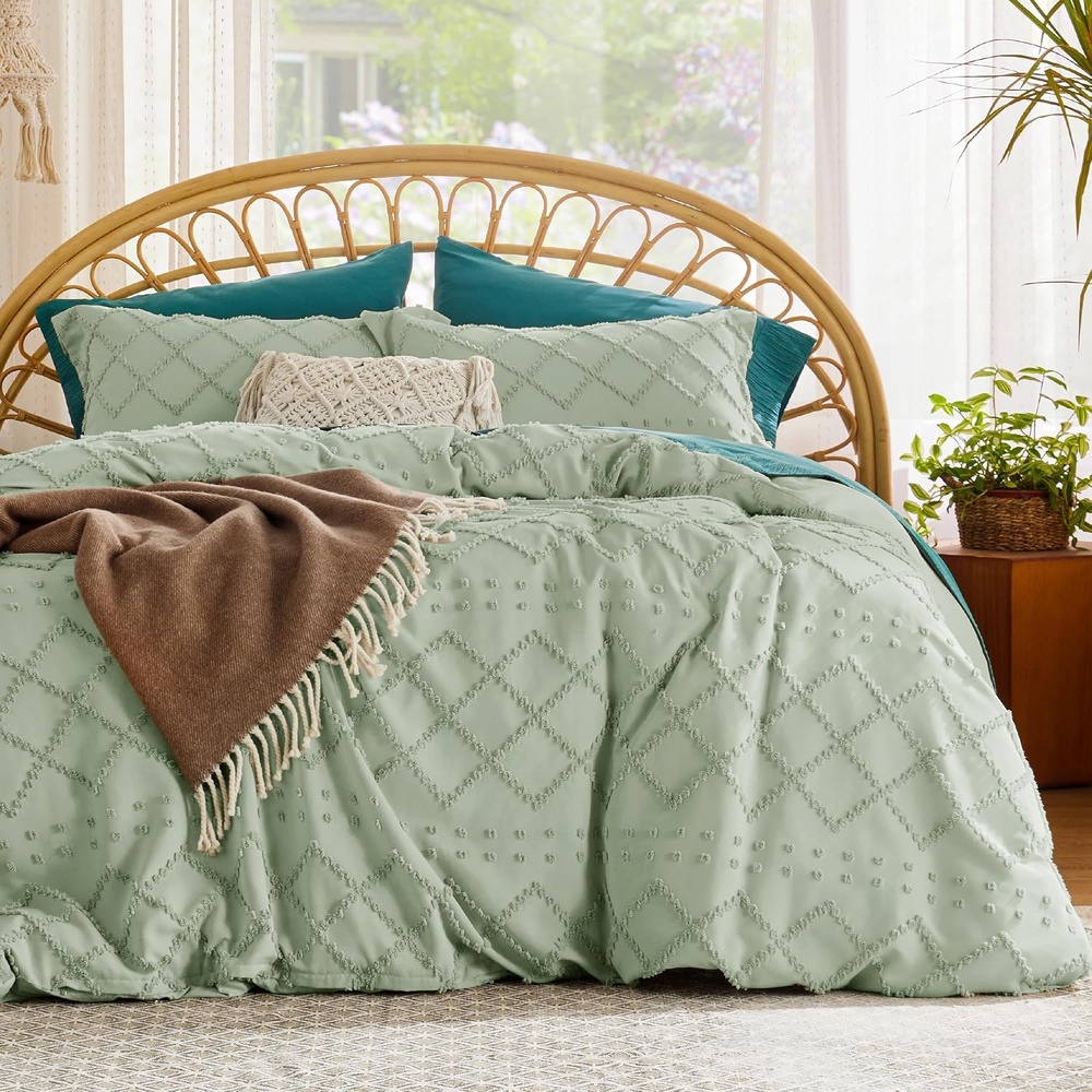 image:imageBedsure Light Pink Boho Duvet Cover Queen Soft Vintage Embroidery13 Sage Green