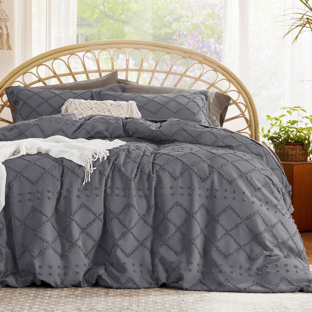 image:imageBedsure Light Pink Boho Duvet Cover Queen Soft Vintage Embroidery14 Dark Grey