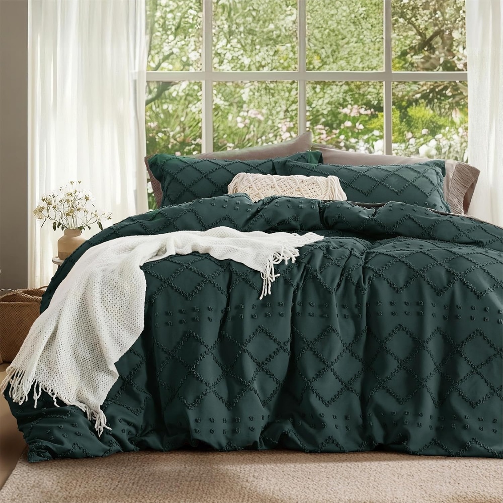 image:imageBedsure Light Pink Boho Duvet Cover Queen Soft Vintage Embroidery15 Forest Green