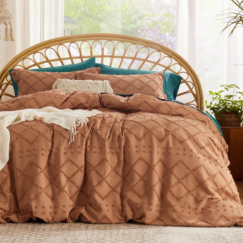 image:imageBedsure Light Pink Boho Duvet Cover Queen Soft Vintage Embroidery18 Burnt Orange