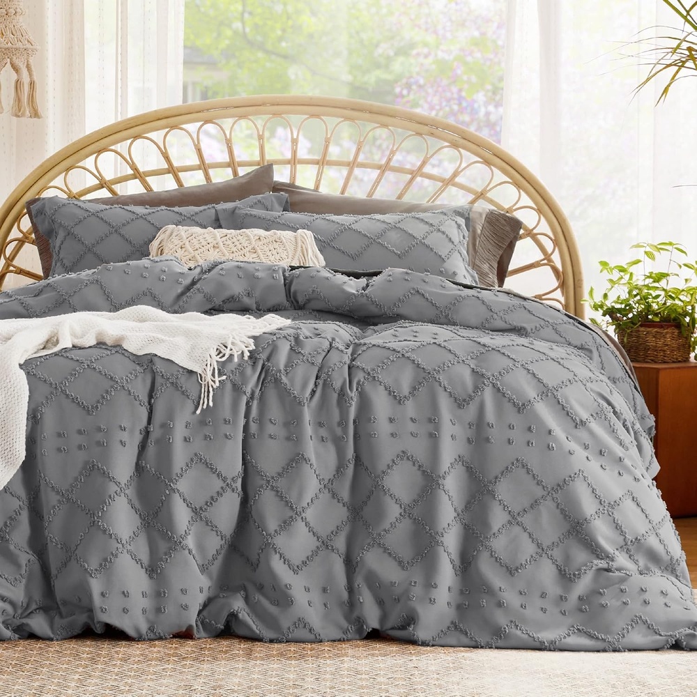 image:imageBedsure Light Pink Boho Duvet Cover Queen Soft Vintage Embroidery21 Grey