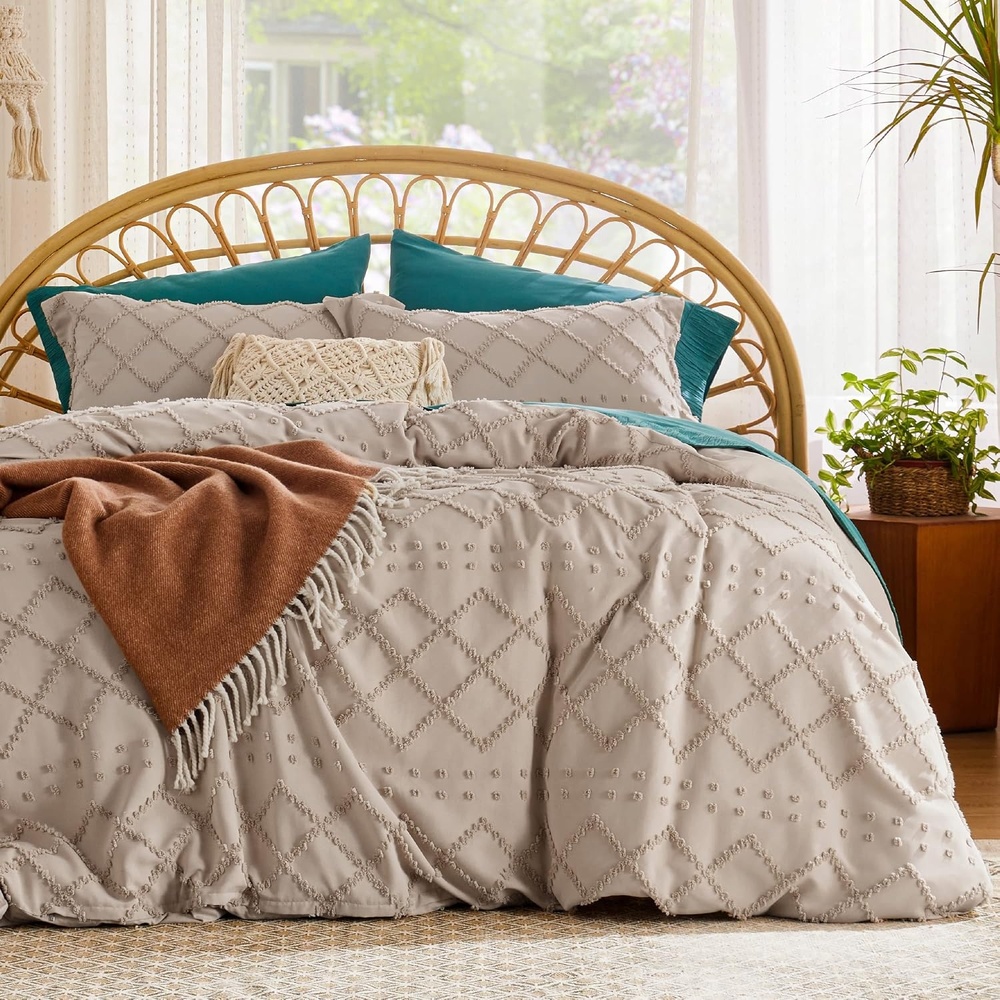 image:imageBedsure Light Pink Boho Duvet Cover Queen Soft Vintage Embroidery22 Khaki