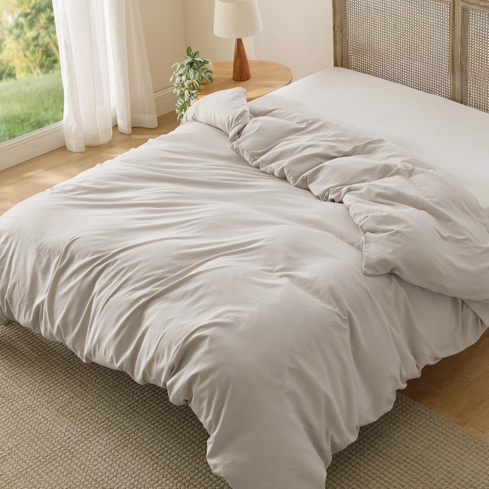image:imageBedsure Prewashed Duvet Cover Only CottonLike Feel White Queen01 Linen Only Duvet Cover