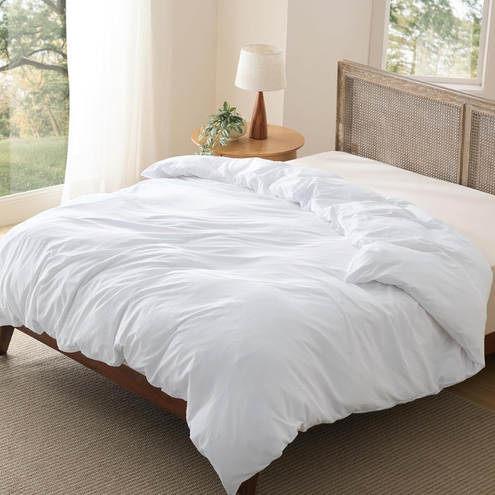 image:imageBedsure Prewashed Duvet Cover Only CottonLike Feel White Queen03 Bright White Only Duvet Cover