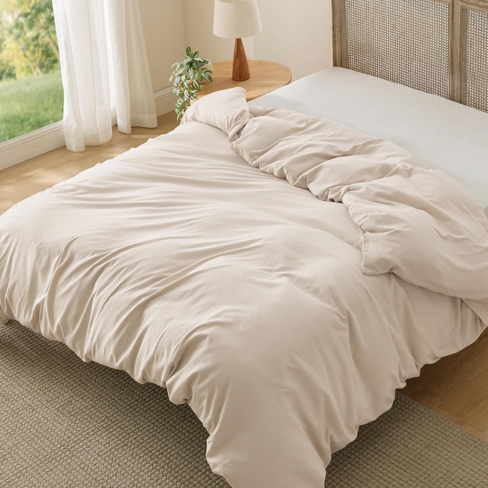 image:imageBedsure Prewashed Duvet Cover Only CottonLike Feel White Queen03 Cream Only Duvet Cover