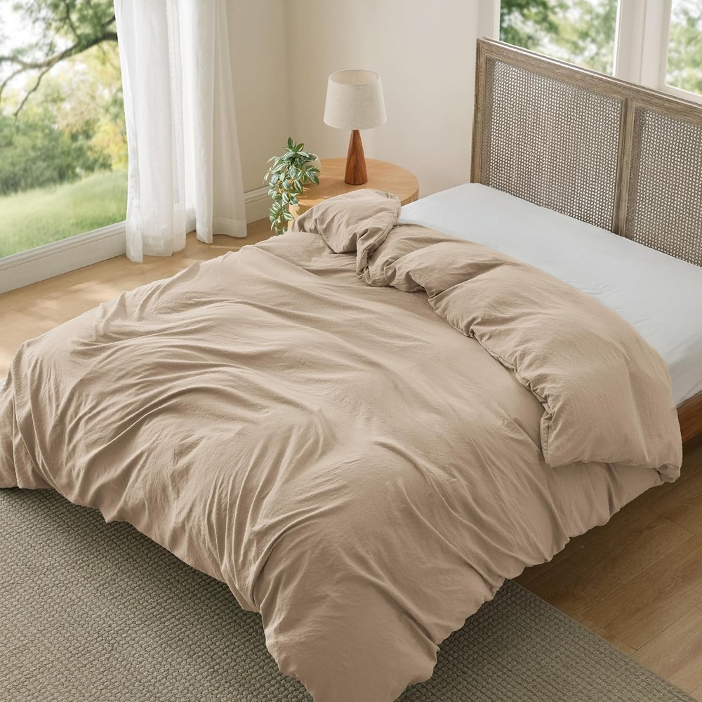 image:imageBedsure Prewashed Duvet Cover Only CottonLike Feel White Queen03 Light Brown Only Duvet Cover