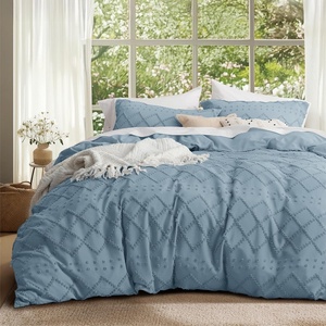 Bedsure Light Pink Boho Duvet Cover Queen, Soft Vintage Embroidery(12 – Mineral Blue)