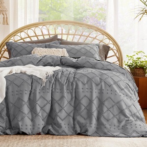 Bedsure Light Pink Boho Duvet Cover Queen, Soft Vintage Embroidery(21 – Grey)