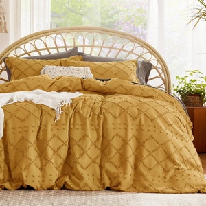 Bedsure Light Pink Boho Duvet Cover Queen, Soft Vintage Embroidery(24 – Mustard Yellow)