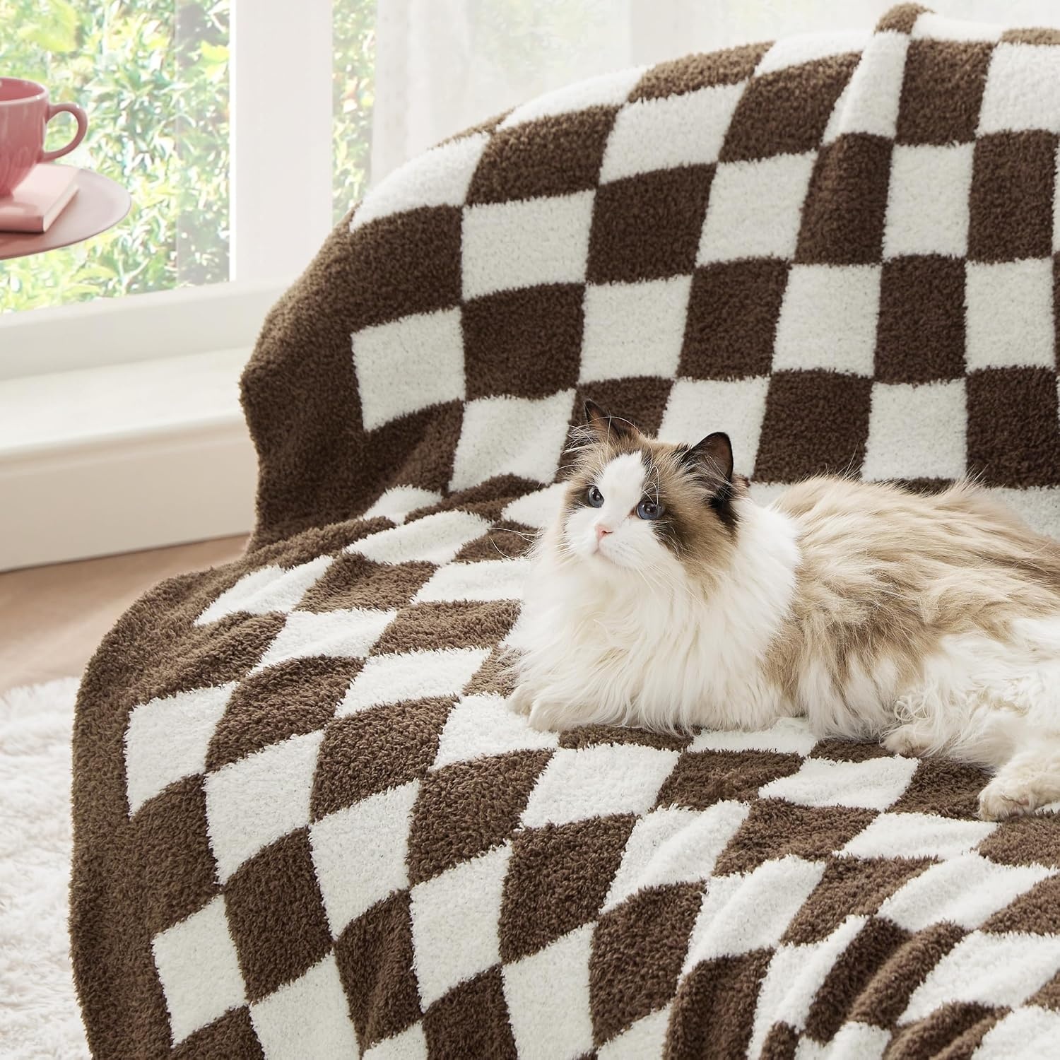 image:imageBedsure Beige Fall Throw Blanket for Couch Cozy Soft Checkered Blanket Lightweight Warm Knit Fluffy Throw Blankets for Bed Sofa Camping Picnic Travel Gifts for Women Men 50x60 Inches14 Checkered Brown
