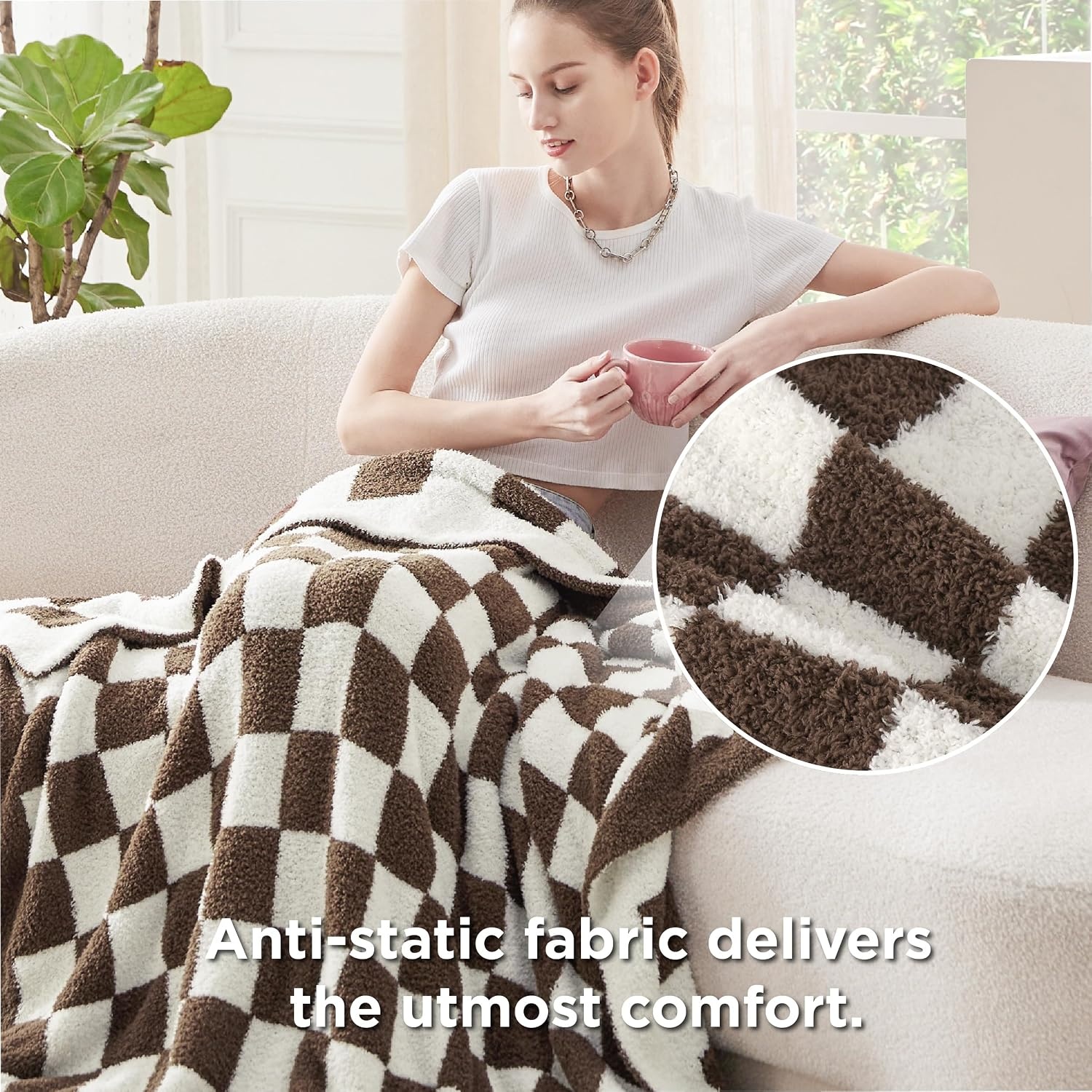 image:imageBedsure Beige Fall Throw Blanket for Couch Cozy Soft Checkered Blanket Lightweight Warm Knit Fluffy Throw Blankets for Bed Sofa Camping Picnic Travel Gifts for Women Men 50x60 Inches14 Checkered Brown