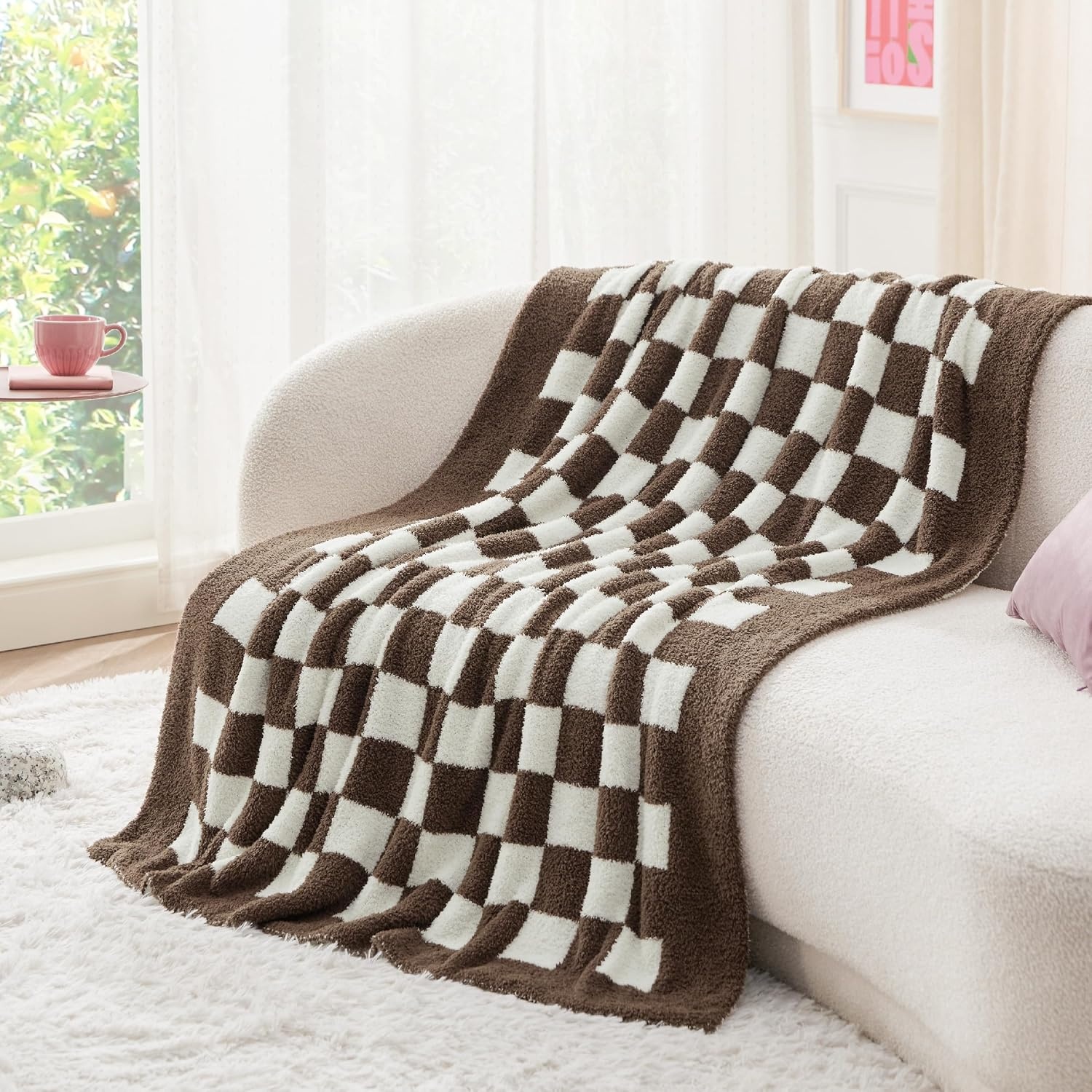 image:imageBedsure Beige Fall Throw Blanket for Couch Cozy Soft Checkered Blanket Lightweight Warm Knit Fluffy Throw Blankets for Bed Sofa Camping Picnic Travel Gifts for Women Men 50x60 Inches14 Checkered Brown