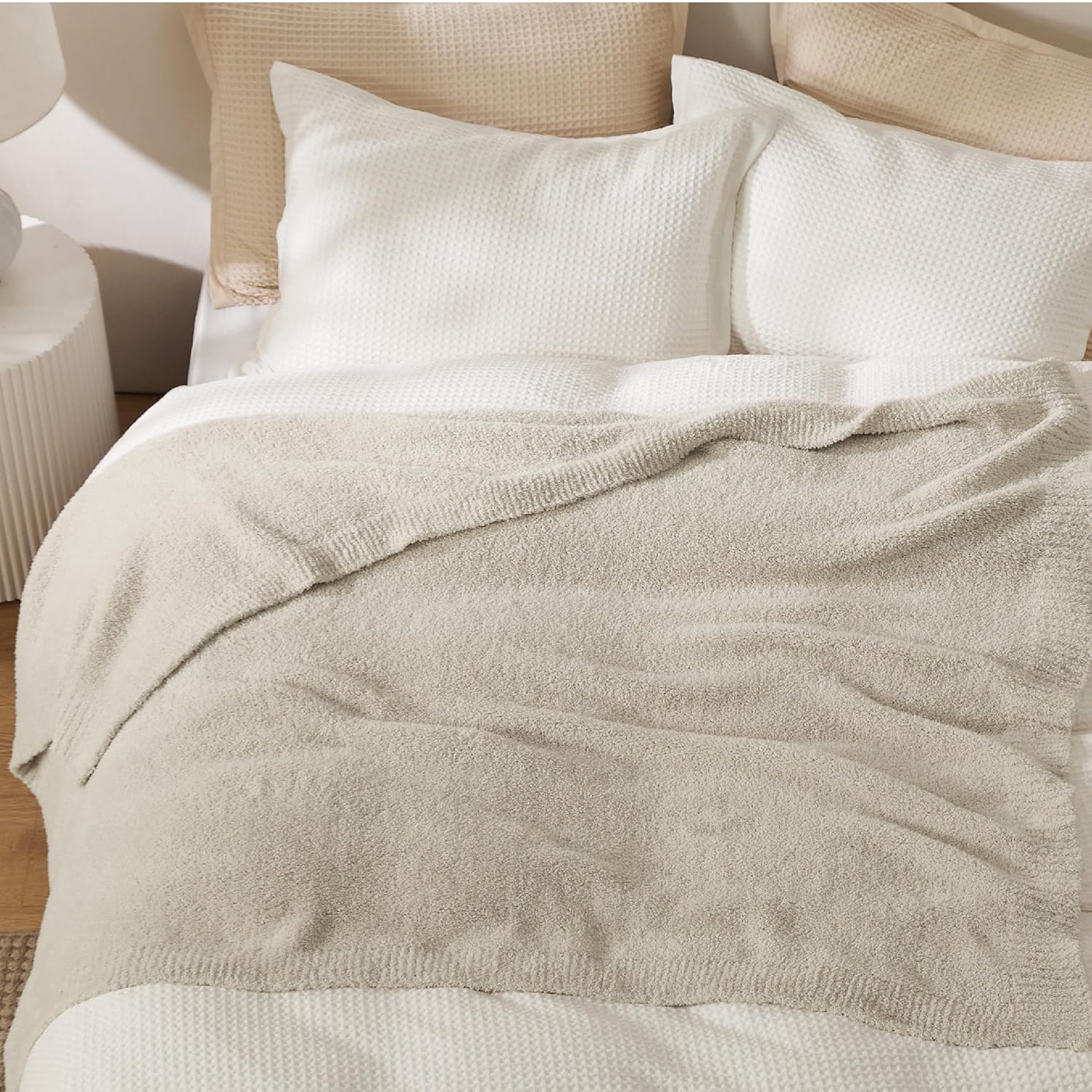 image:imageBedsure Beige Fall Throw Blanket for Couch Cozy Soft Checkered Blanket Lightweight Warm Knit Fluffy Throw Blankets for Bed Sofa Camping Picnic Travel Gifts for Women Men 50x60 Inches02 Beige