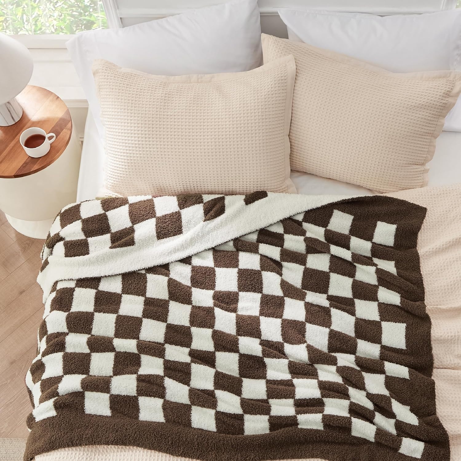 image:imageBedsure Beige Fall Throw Blanket for Couch Cozy Soft Checkered Blanket Lightweight Warm Knit Fluffy Throw Blankets for Bed Sofa Camping Picnic Travel Gifts for Women Men 50x60 Inches14 Checkered Brown