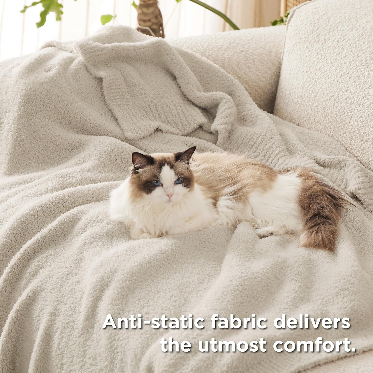 image:imageBedsure Beige Fall Throw Blanket for Couch Cozy Soft Checkered Blanket Lightweight Warm Knit Fluffy Throw Blankets for Bed Sofa Camping Picnic Travel Gifts for Women Men 50x60 Inches02 Beige