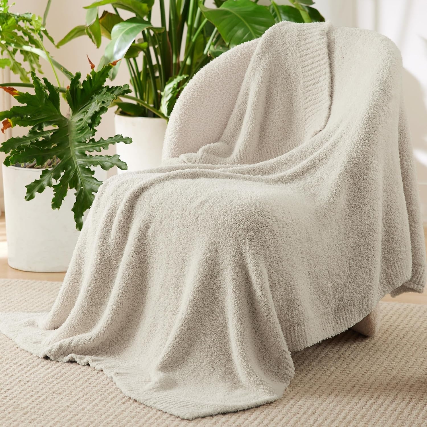 image:imageBedsure Beige Fall Throw Blanket for Couch Cozy Soft Checkered Blanket Lightweight Warm Knit Fluffy Throw Blankets for Bed Sofa Camping Picnic Travel Gifts for Women Men 50x60 Inches02 Beige