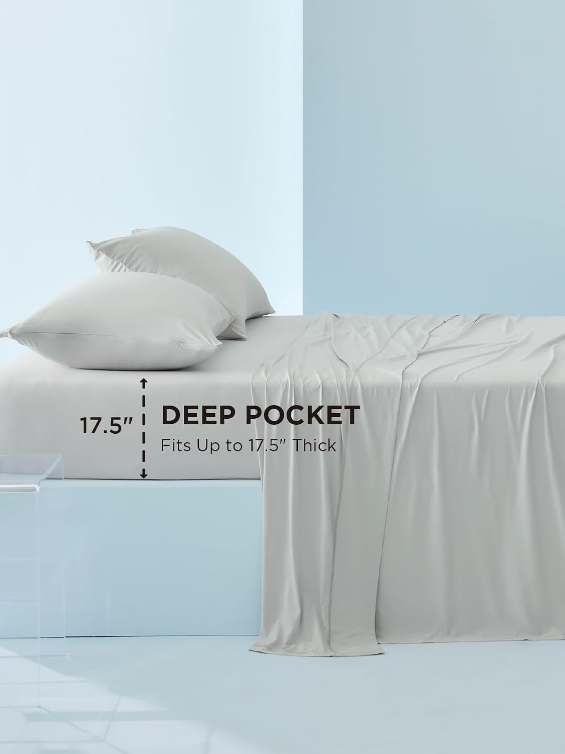 image:imageBedsure Cooling Sheets Full Size Hot Sleeper Bed Sheets Up to 18 Inches01 Grey