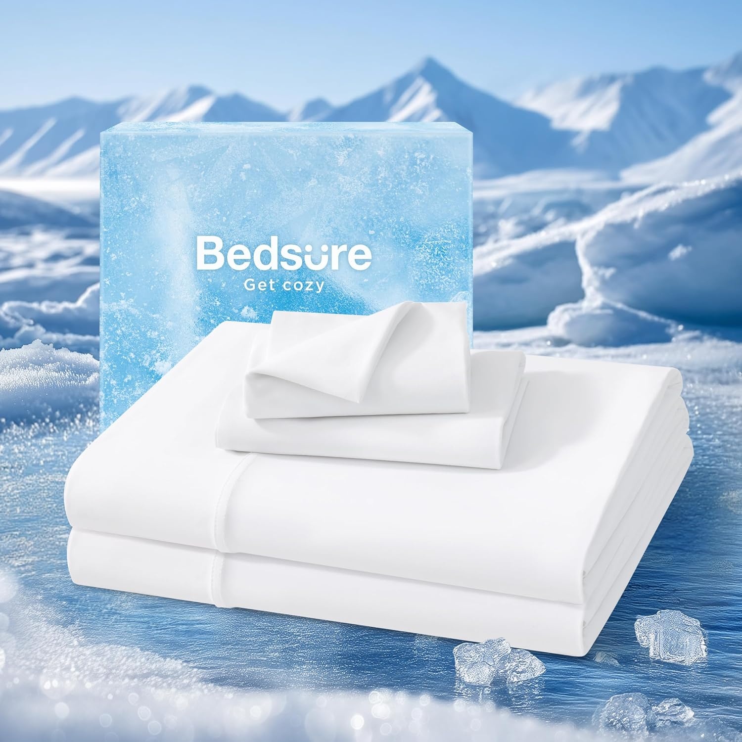 image:imageBedsure Cooling Sheets Full Size Hot Sleeper Bed Sheets Up to 18 Inches02 White