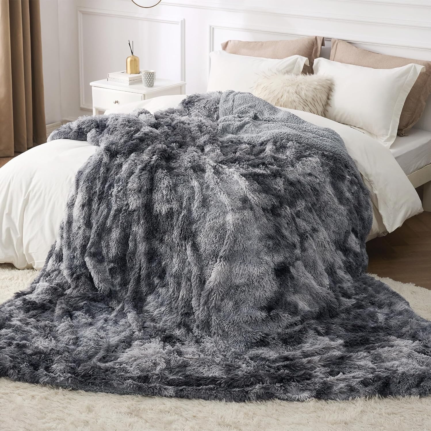 image:imageBedsure Faux Fur Fluffy Fleece Sherpa Blanket Couch Throw Grey 50x6001 Tie Dye Grey