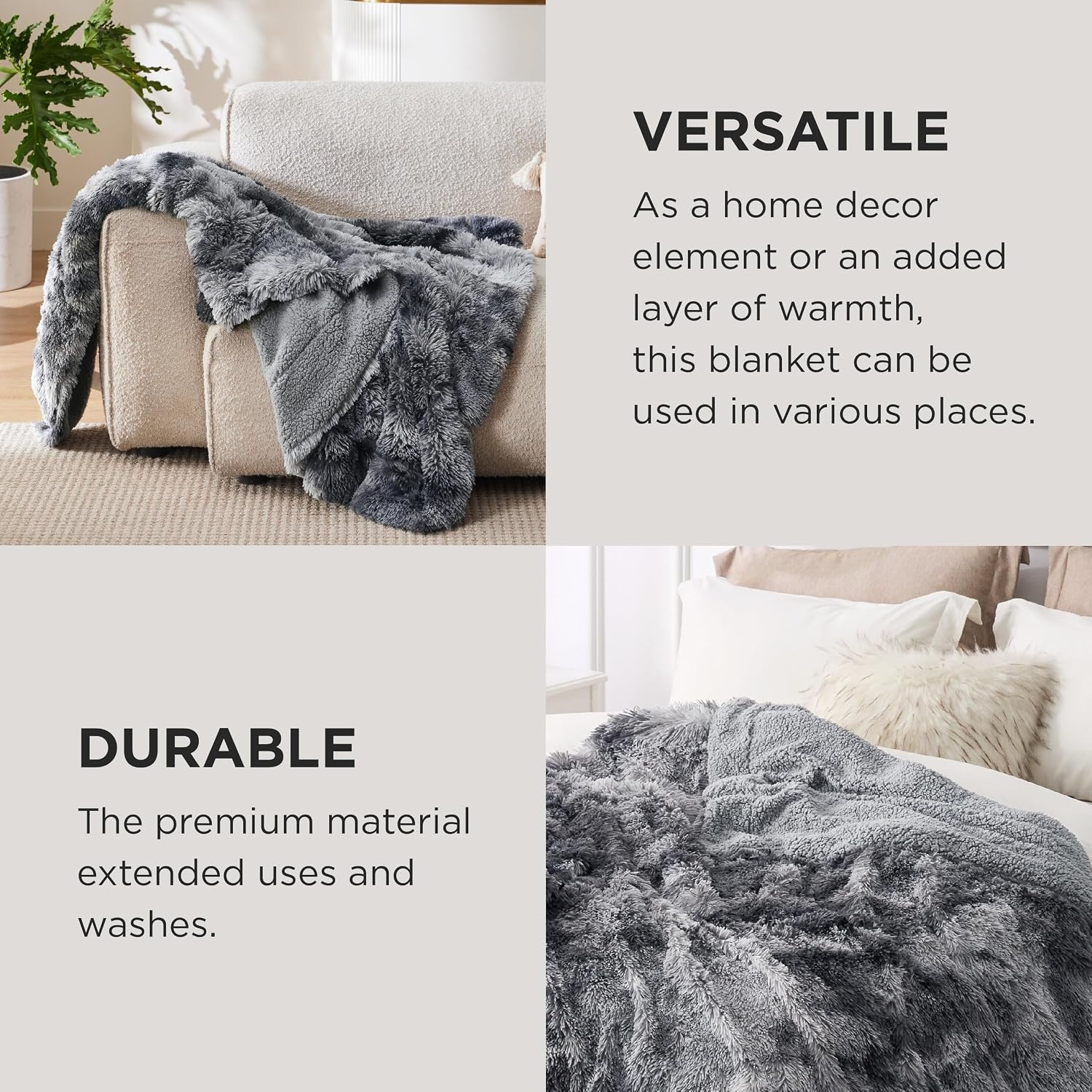image:imageBedsure Faux Fur Fluffy Fleece Sherpa Blanket Couch Throw Grey 50x6001 Tie Dye Grey