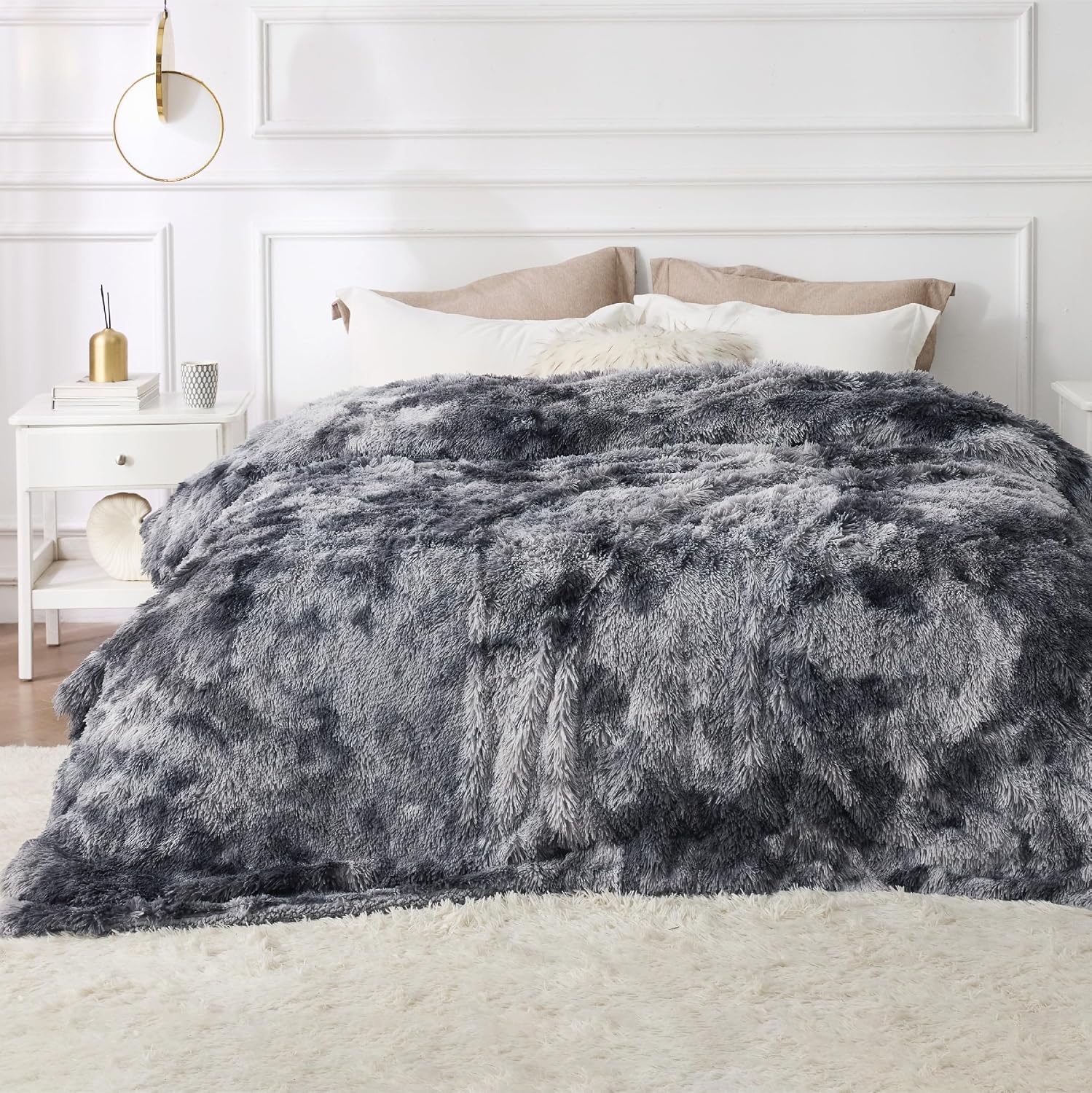 image:imageBedsure Faux Fur Fluffy Fleece Sherpa Blanket Couch Throw Grey 50x6001 Tie Dye Grey