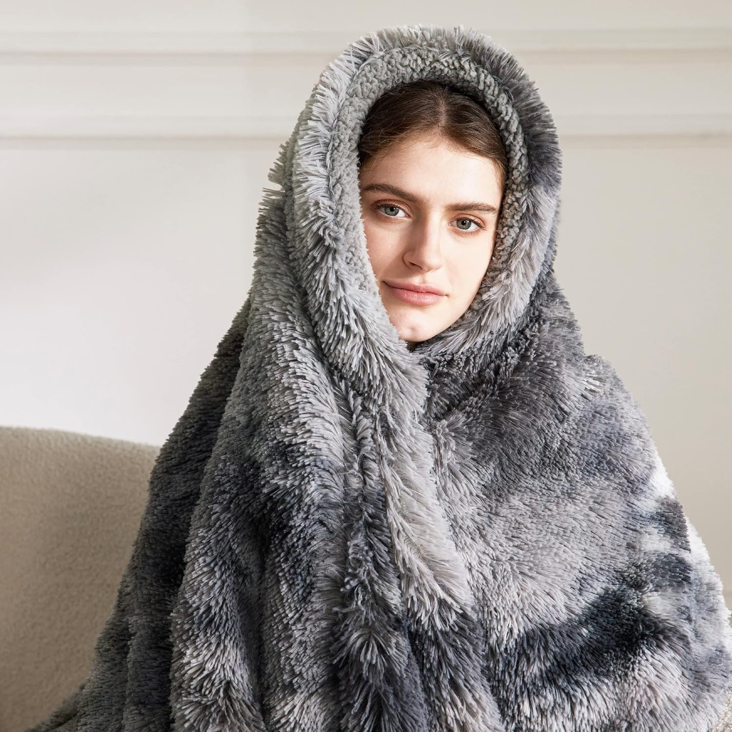 image:imageBedsure Faux Fur Fluffy Fleece Sherpa Blanket Couch Throw Grey 50x6001 Tie Dye Grey