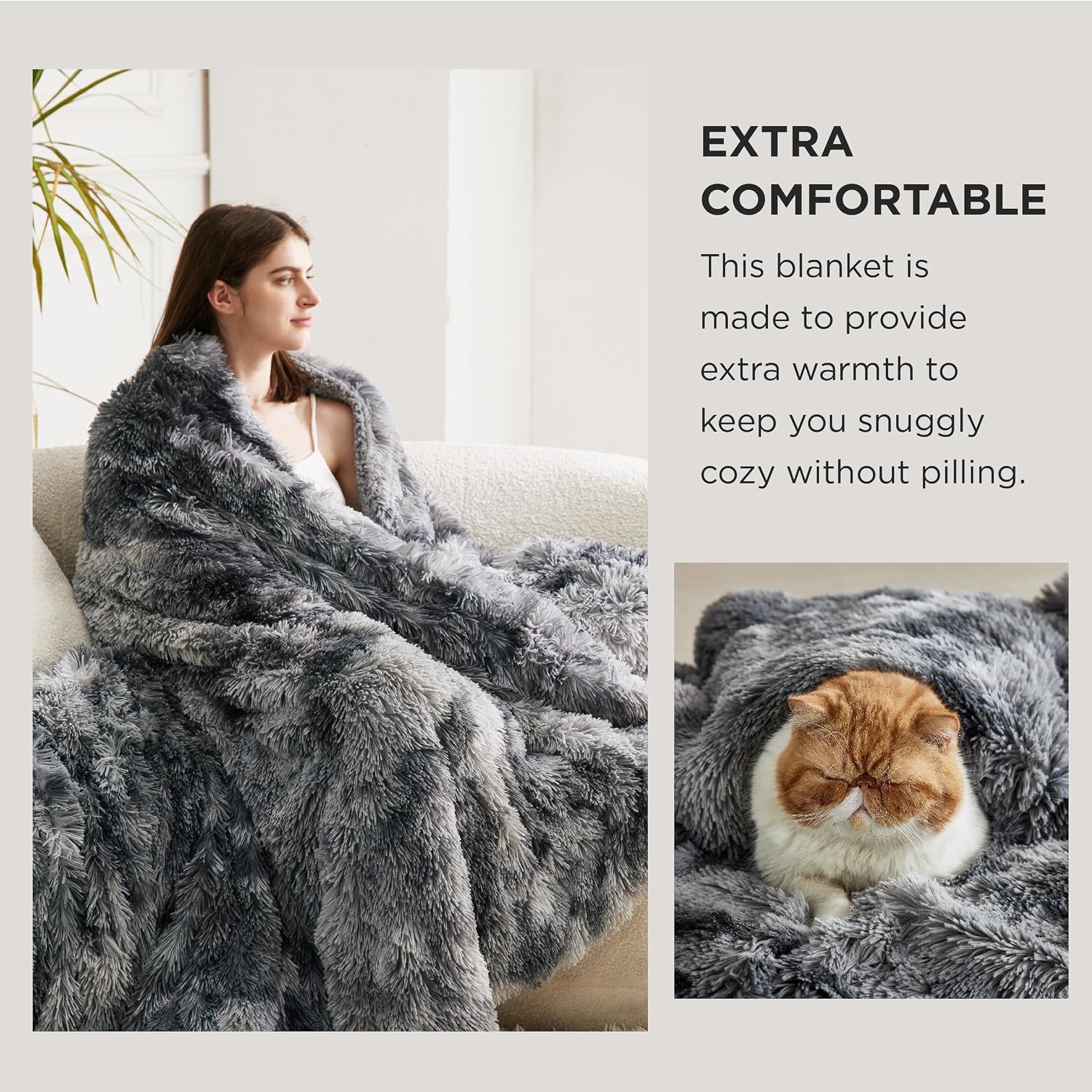 image:imageBedsure Faux Fur Fluffy Fleece Sherpa Blanket Couch Throw Grey 50x6001 Tie Dye Grey