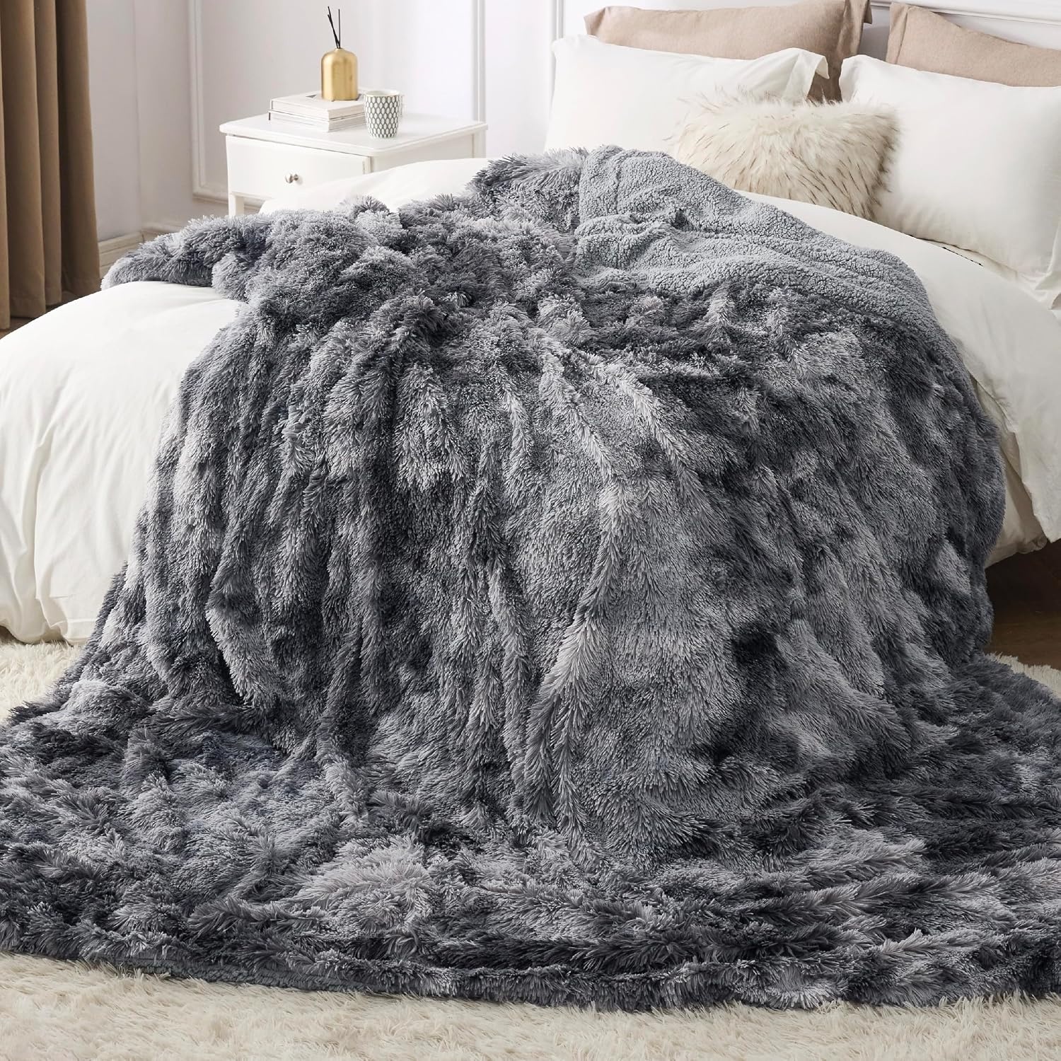 image:imageBedsure Faux Fur Fluffy Fleece Sherpa Blanket Couch Throw Grey 50x6001 Tie Dye Grey