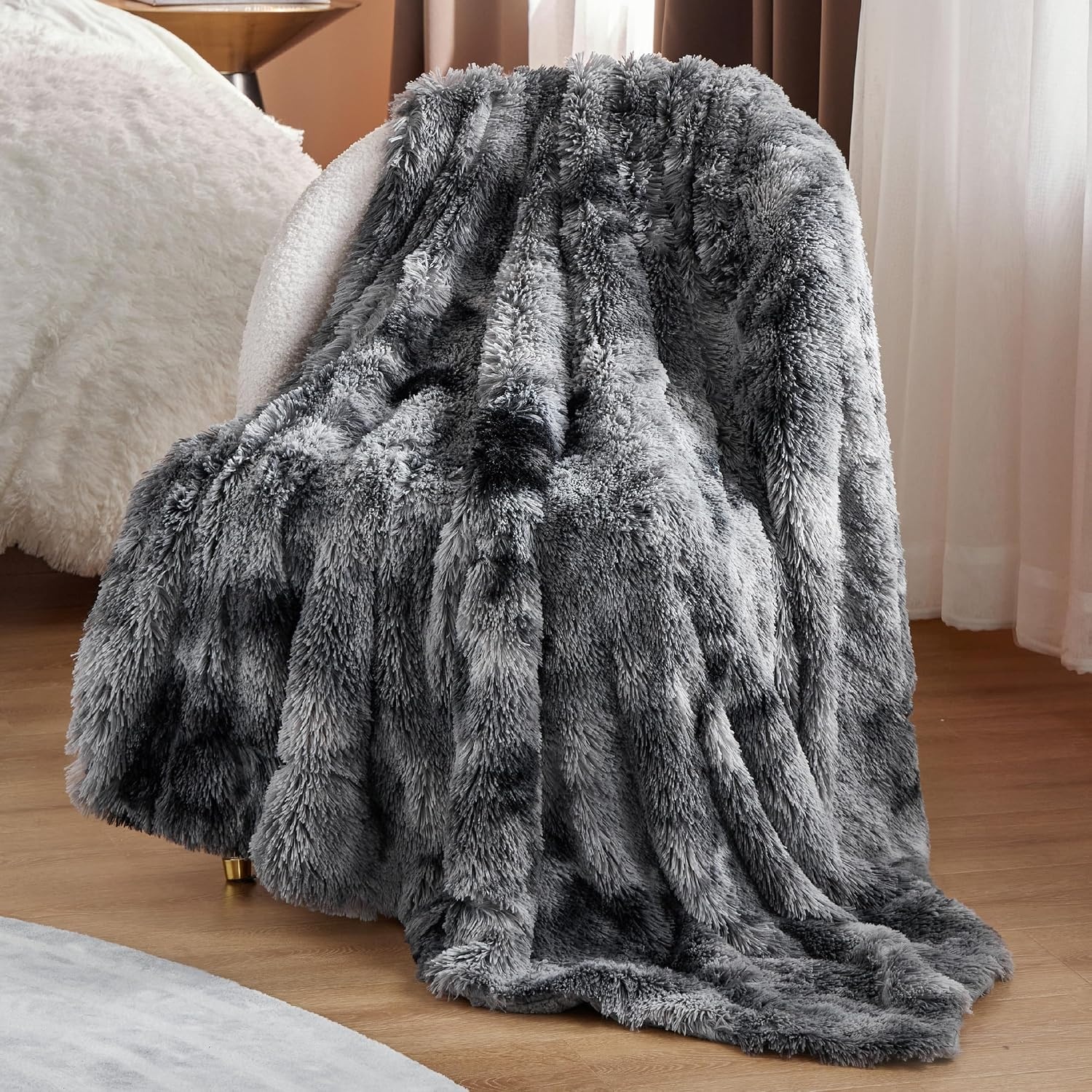 image:imageBedsure Faux Fur Fluffy Fleece Sherpa Blanket Couch Throw Grey 50x6001 Tie Dye Grey