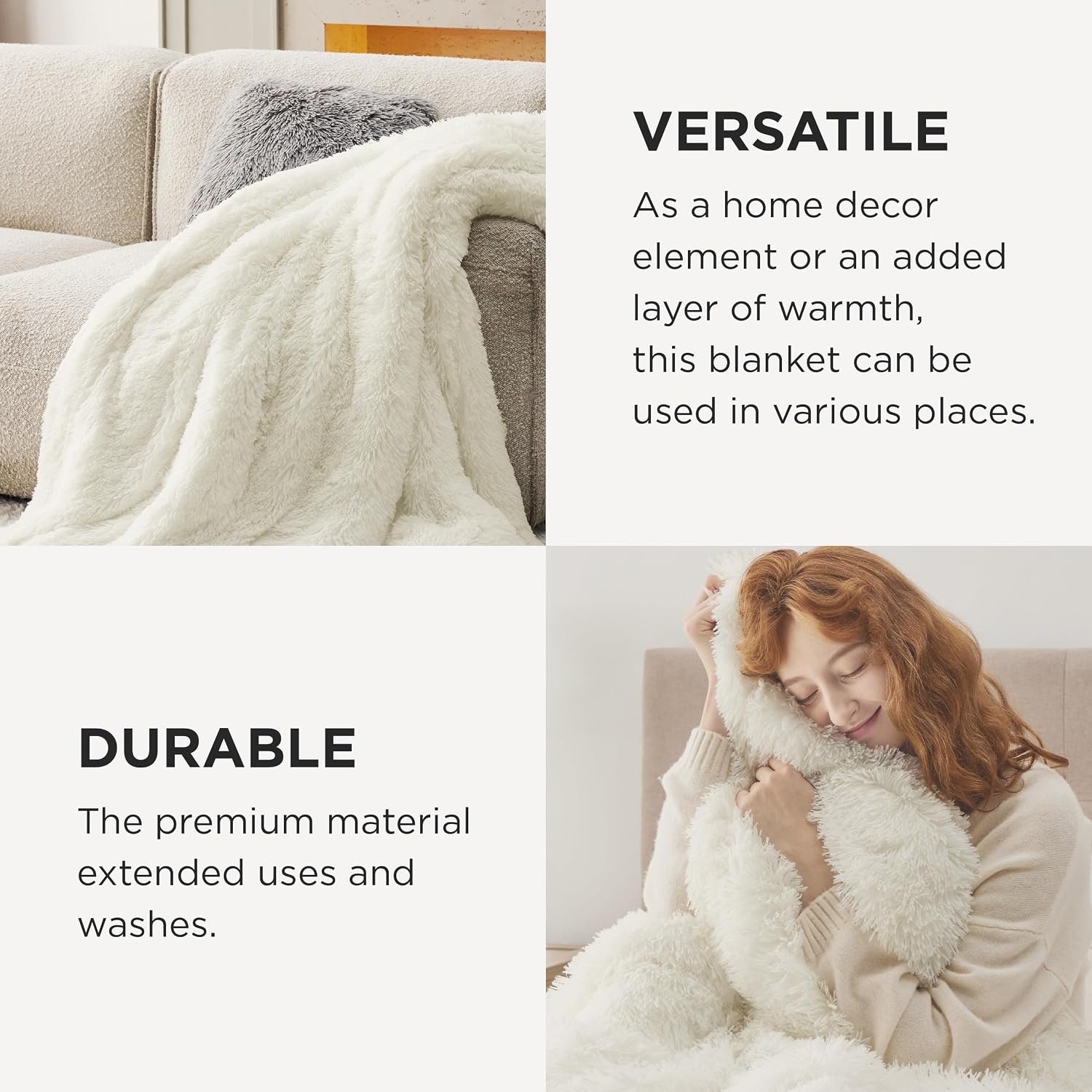 image:imageBedsure Faux Fur Fluffy Fleece Sherpa Blanket Couch Throw Grey 50x6002 Cream