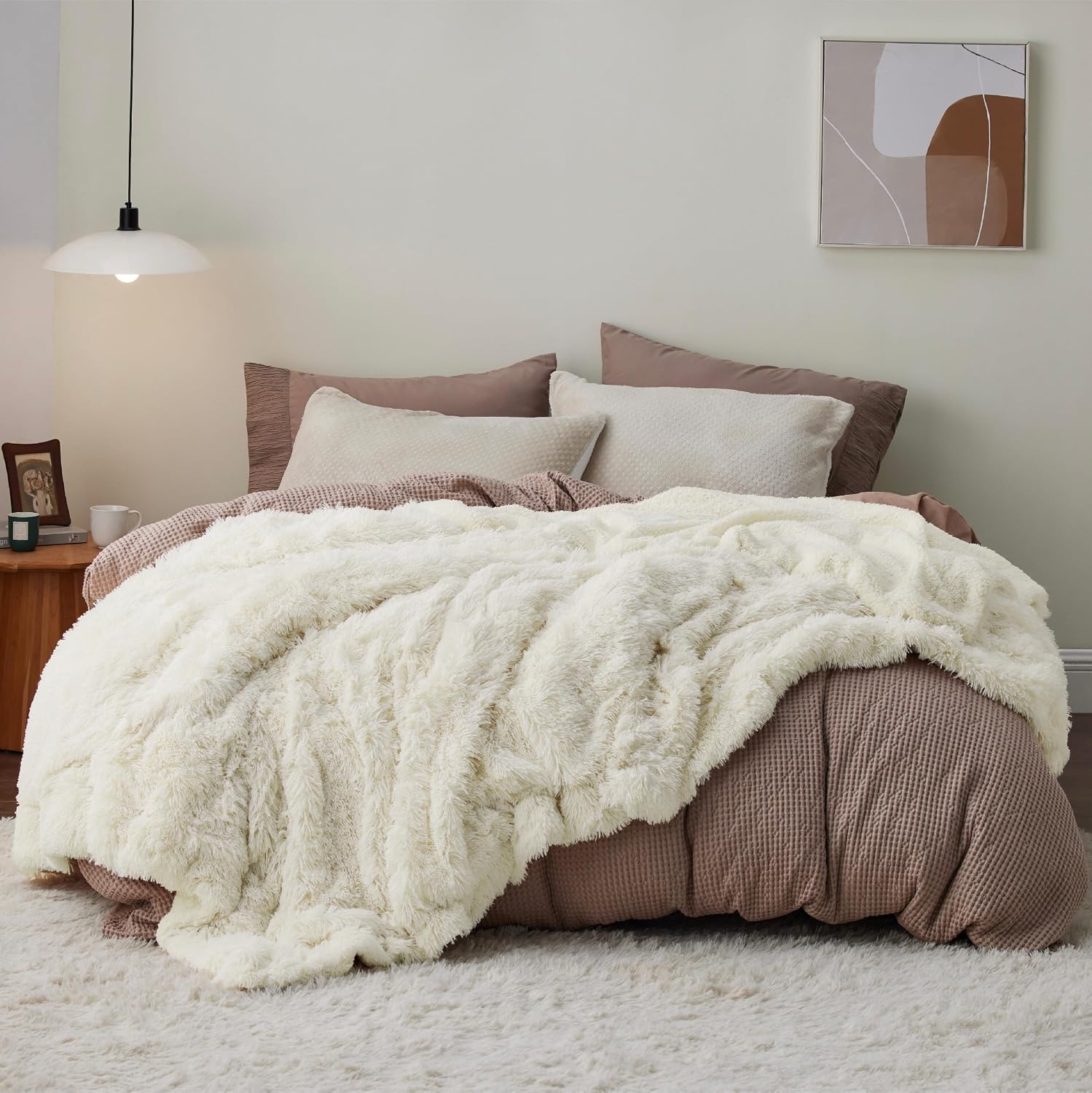 image:imageBedsure Faux Fur Fluffy Fleece Sherpa Blanket Couch Throw Grey 50x6002 Cream