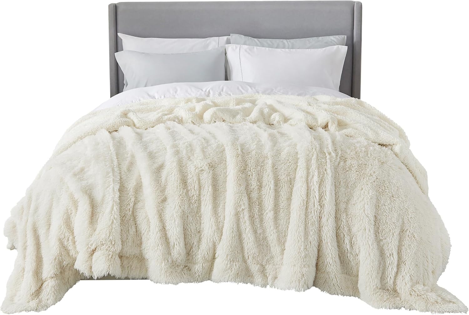 image:imageBedsure Faux Fur Fluffy Fleece Sherpa Blanket Couch Throw Grey 50x6002 Cream