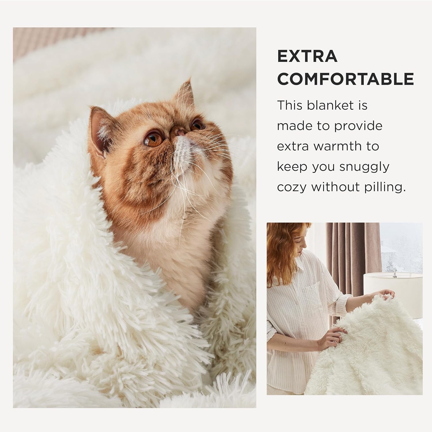 image:imageBedsure Faux Fur Fluffy Fleece Sherpa Blanket Couch Throw Grey 50x6002 Cream