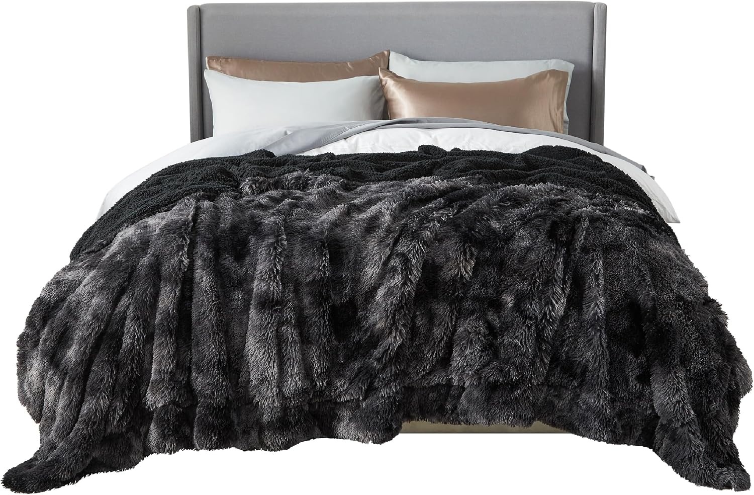 image:imageBedsure Faux Fur Fluffy Fleece Sherpa Blanket Couch Throw Grey 50x6003 Tie Dye Black
