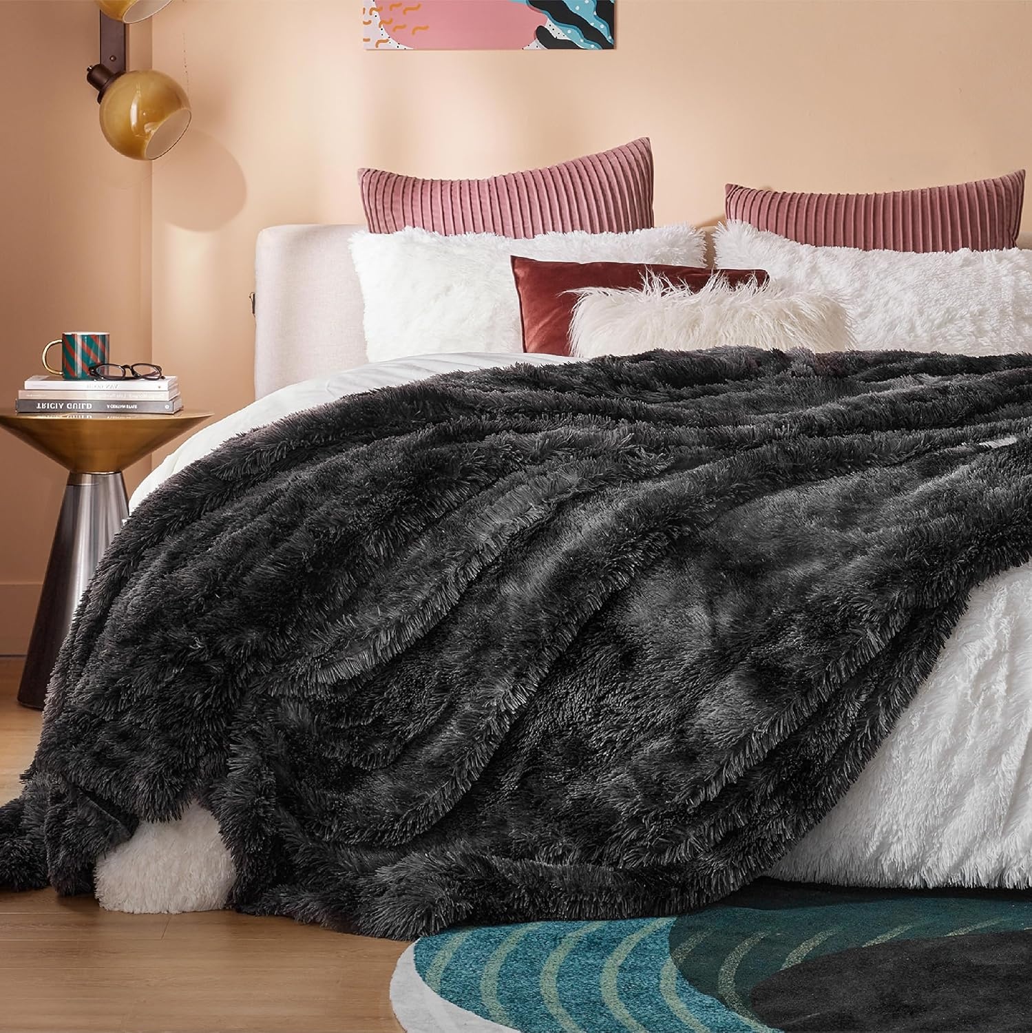 image:imageBedsure Faux Fur Fluffy Fleece Sherpa Blanket Couch Throw Grey 50x6003 Tie Dye Black
