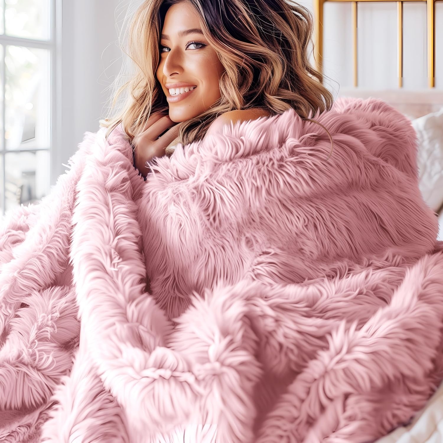 image:imageBedsure Faux Fur Fluffy Fleece Sherpa Blanket Couch Throw Grey 50x6004 Pink