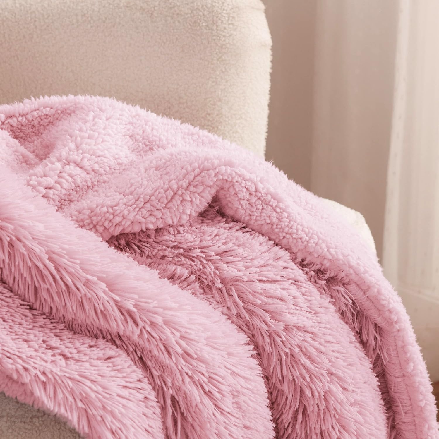 image:imageBedsure Faux Fur Fluffy Fleece Sherpa Blanket Couch Throw Grey 50x6004 Pink