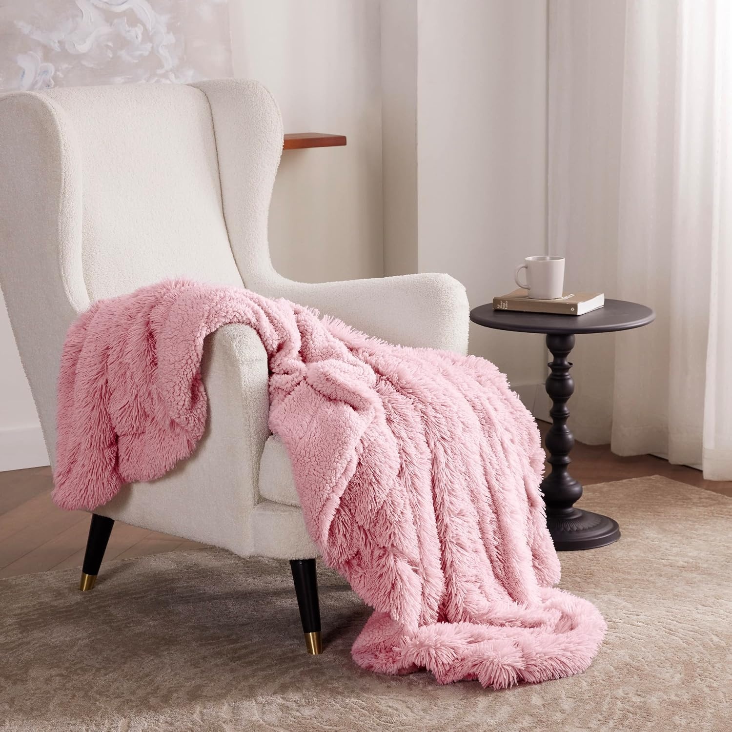 image:imageBedsure Faux Fur Fluffy Fleece Sherpa Blanket Couch Throw Grey 50x6004 Pink