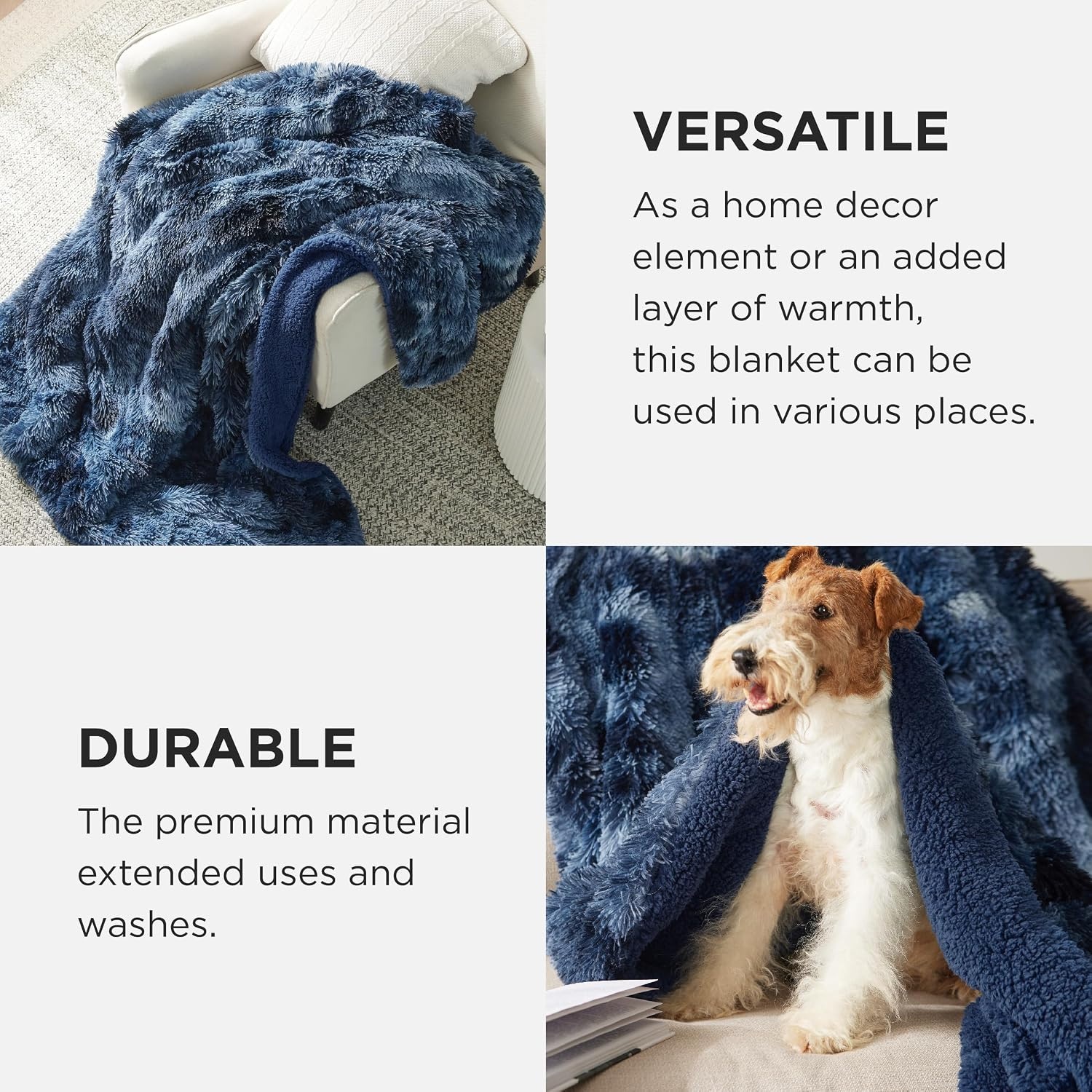 image:imageBedsure Faux Fur Fluffy Fleece Sherpa Blanket Couch Throw Grey 50x6005 Tie Dye Navy