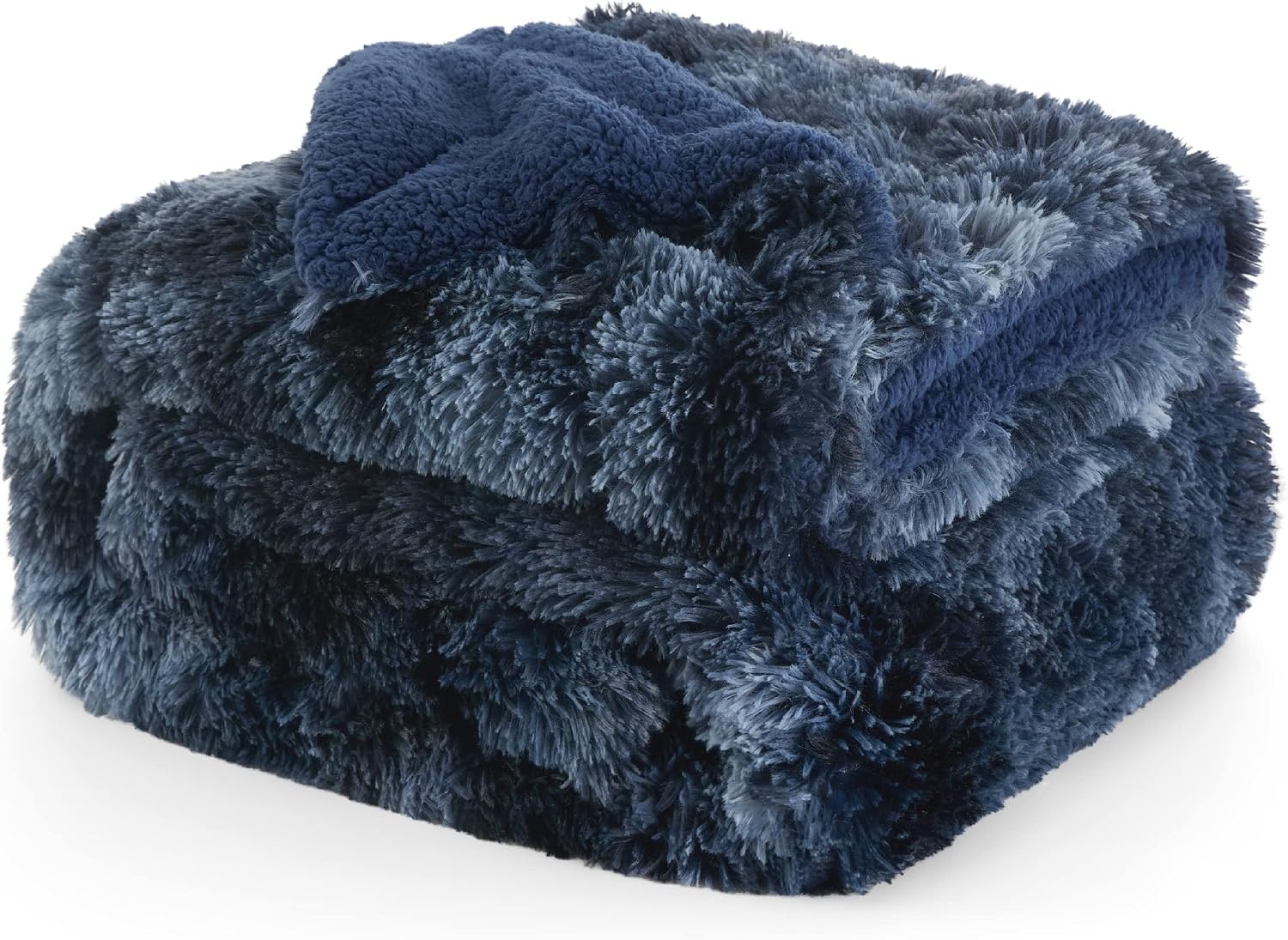 image:imageBedsure Faux Fur Fluffy Fleece Sherpa Blanket Couch Throw Grey 50x6005 Tie Dye Navy
