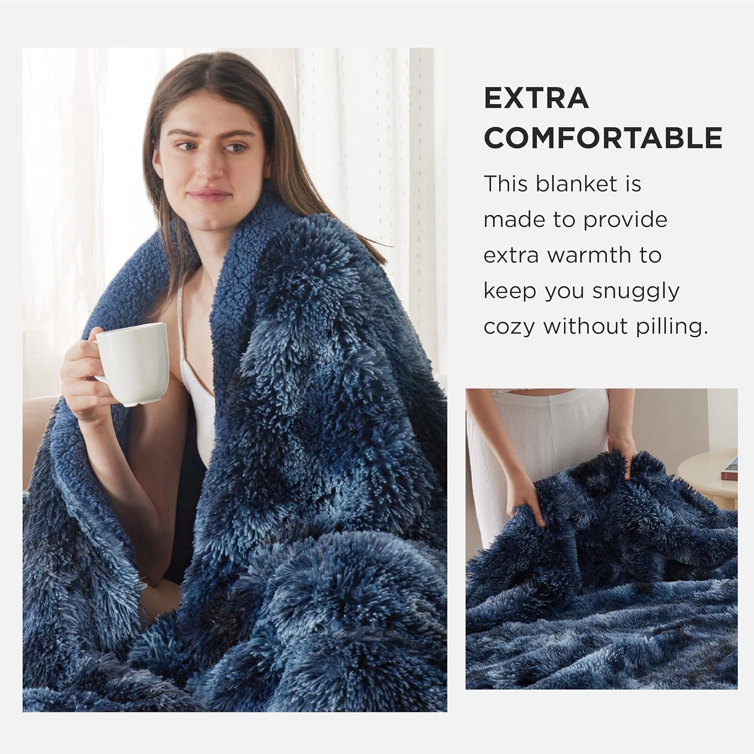 image:imageBedsure Faux Fur Fluffy Fleece Sherpa Blanket Couch Throw Grey 50x6005 Tie Dye Navy