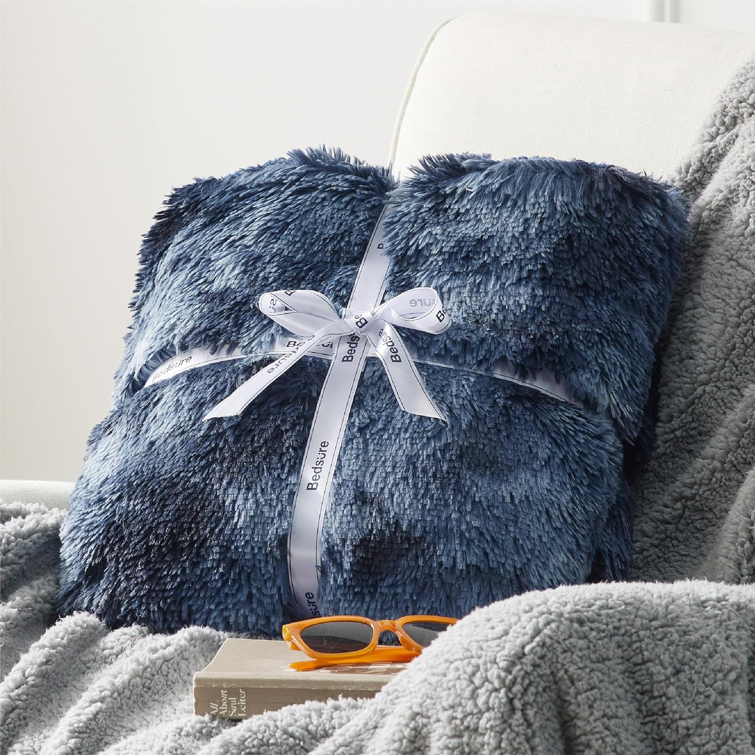 image:imageBedsure Faux Fur Fluffy Fleece Sherpa Blanket Couch Throw Grey 50x6005 Tie Dye Navy