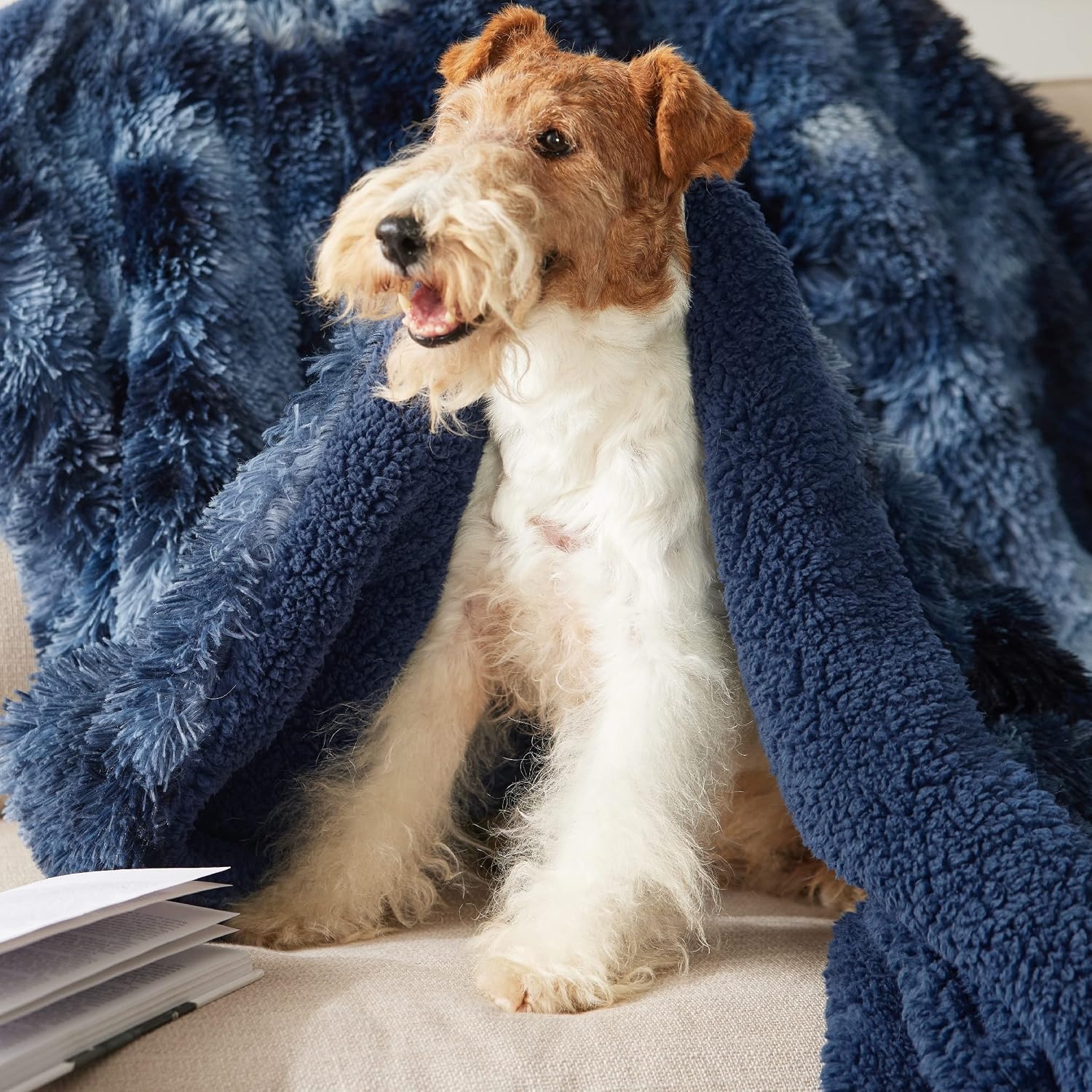 image:imageBedsure Faux Fur Fluffy Fleece Sherpa Blanket Couch Throw Grey 50x6005 Tie Dye Navy