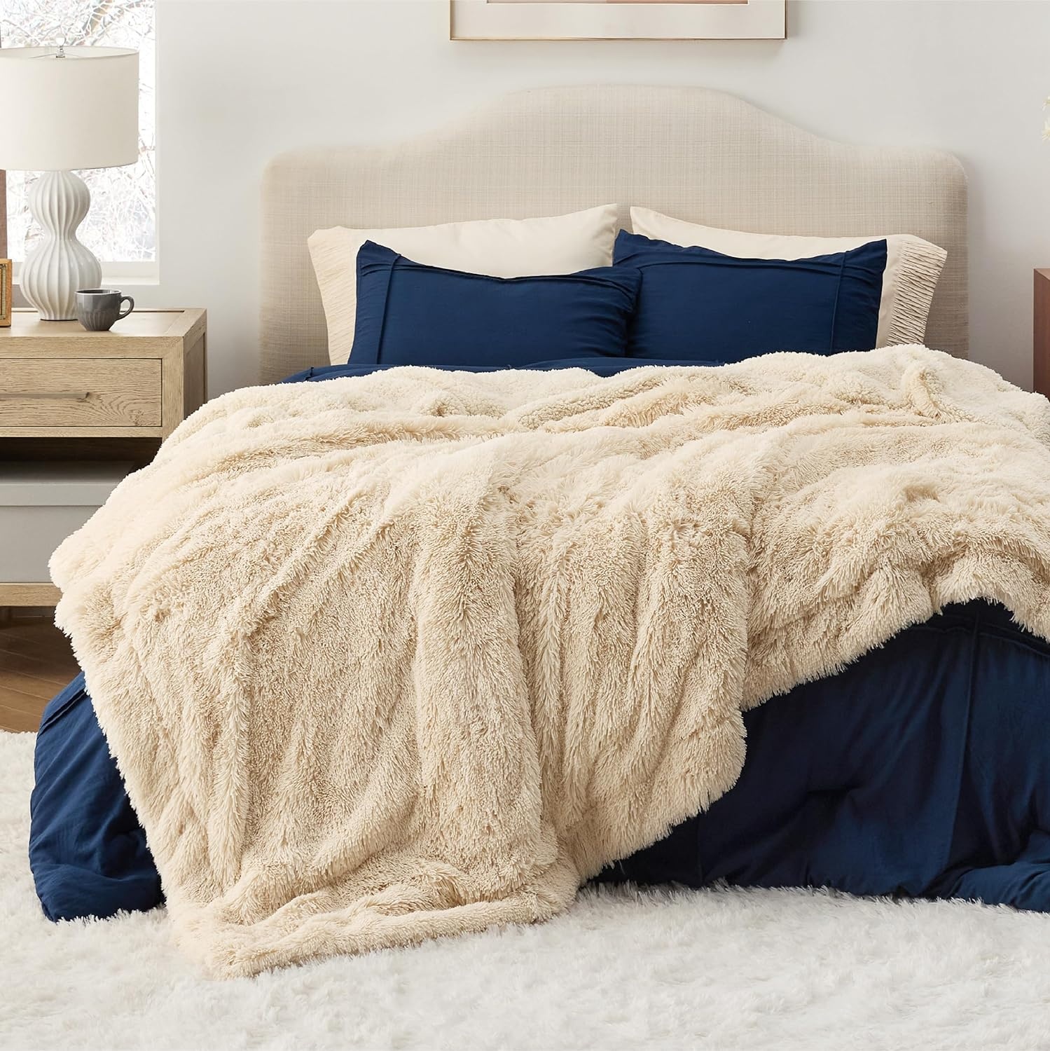 image:imageBedsure Faux Fur Fluffy Fleece Sherpa Blanket Couch Throw Grey 50x6006 Beige