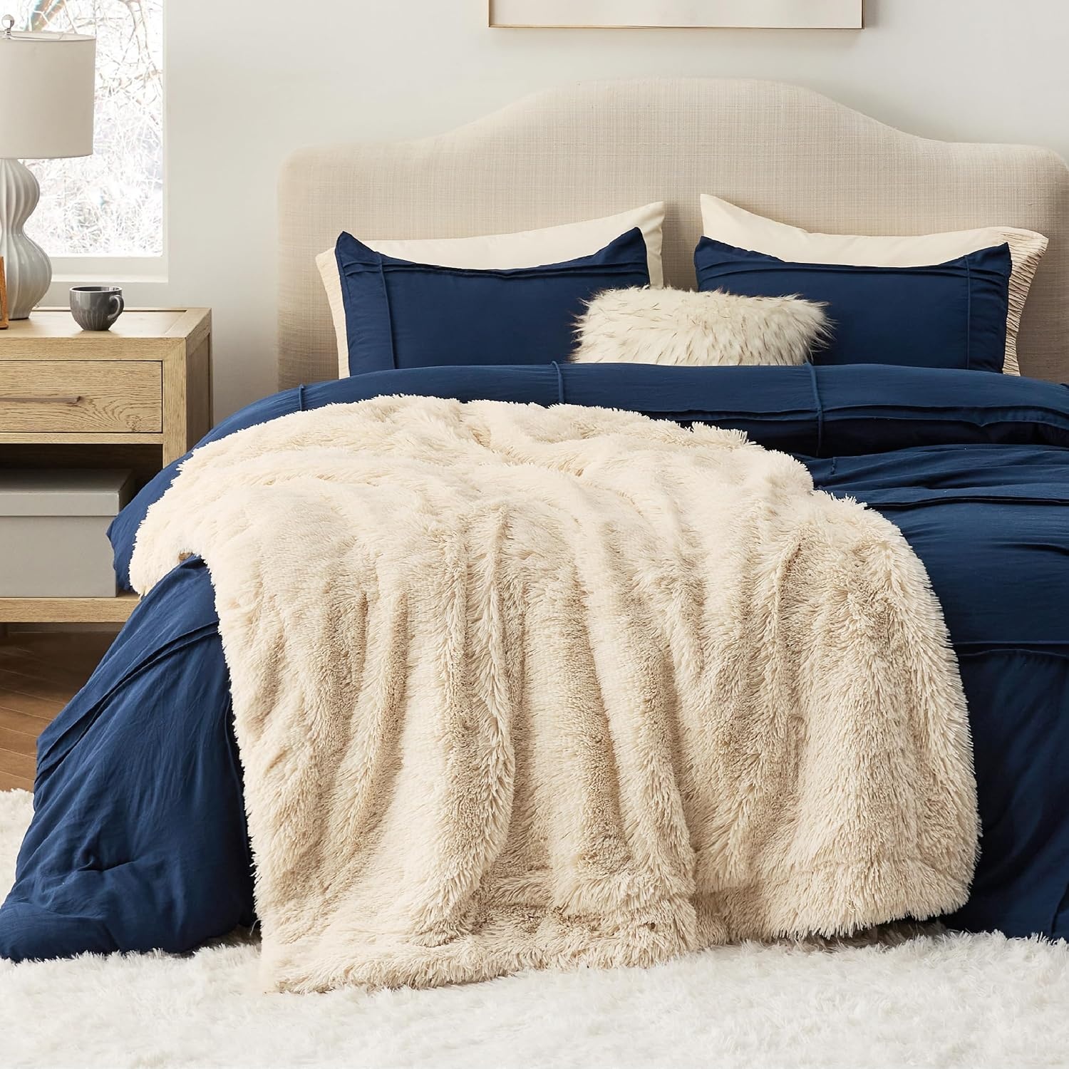 image:imageBedsure Faux Fur Fluffy Fleece Sherpa Blanket Couch Throw Grey 50x6006 Beige