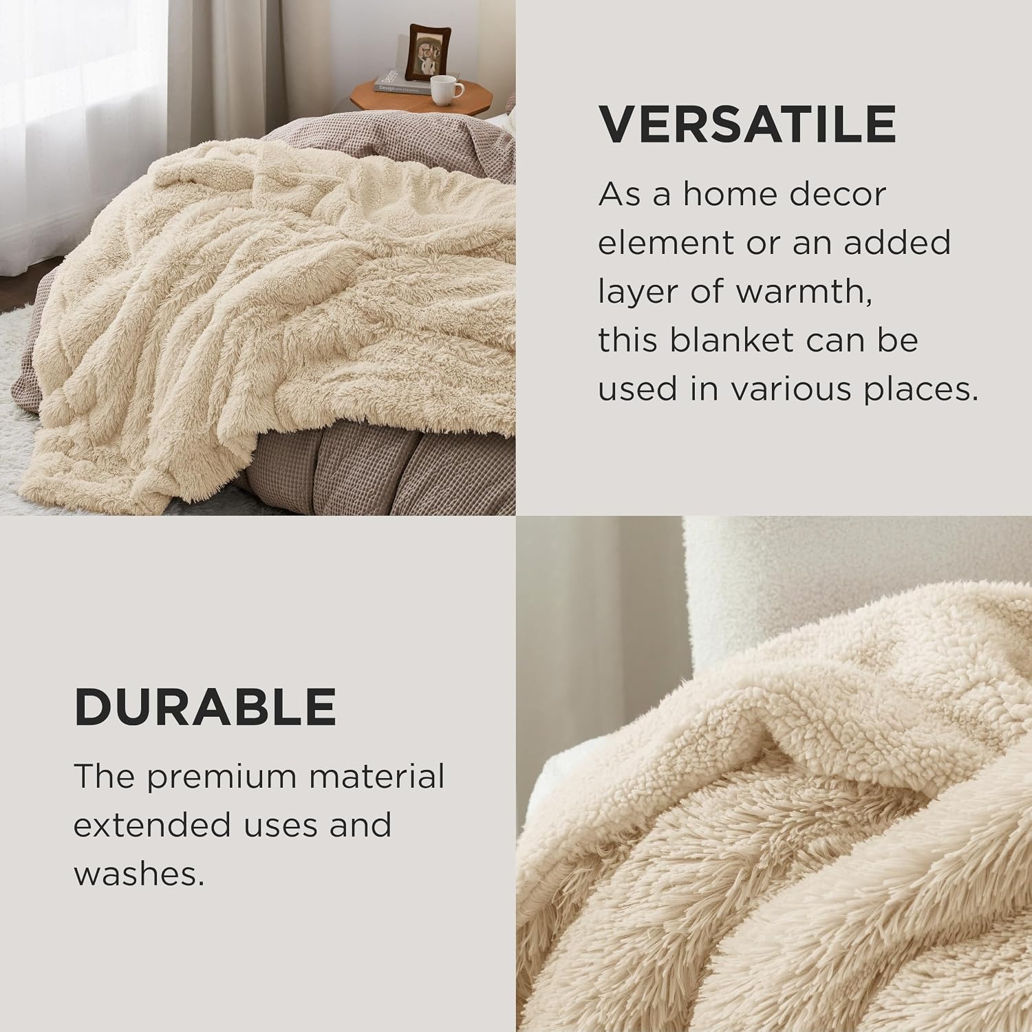image:imageBedsure Faux Fur Fluffy Fleece Sherpa Blanket Couch Throw Grey 50x6006 Beige