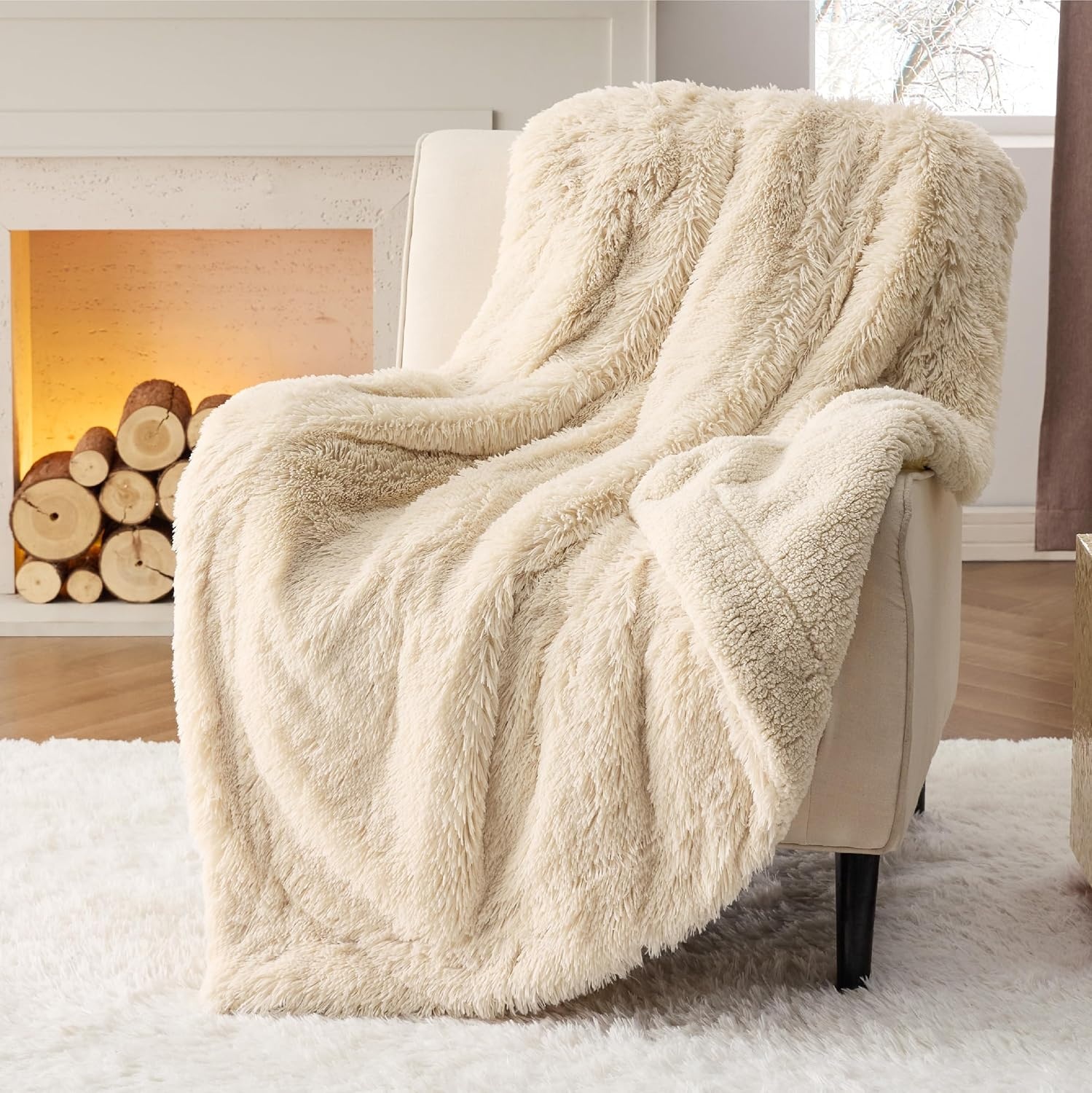 image:imageBedsure Faux Fur Fluffy Fleece Sherpa Blanket Couch Throw Grey 50x6006 Beige