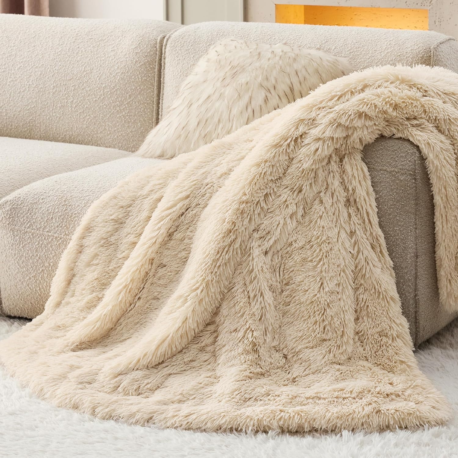 image:imageBedsure Faux Fur Fluffy Fleece Sherpa Blanket Couch Throw Grey 50x6006 Beige