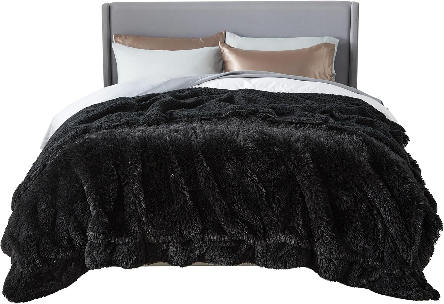 image:imageBedsure Faux Fur Fluffy Fleece Sherpa Blanket Couch Throw Grey 50x6007 Black